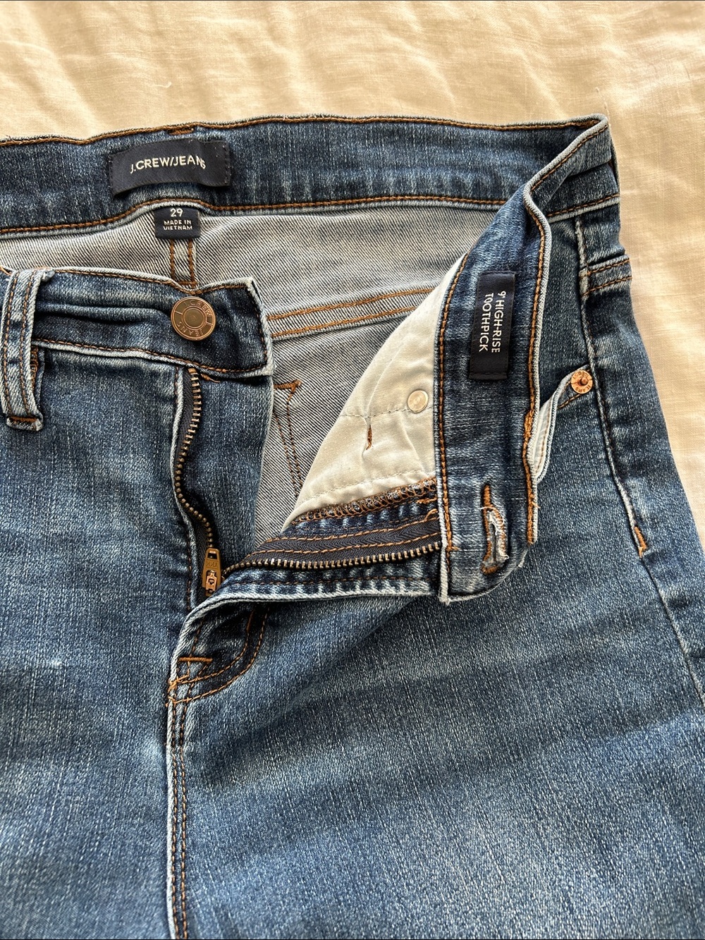 J. Crew High-Rise Toothpick Jeans Medium Blue Wash